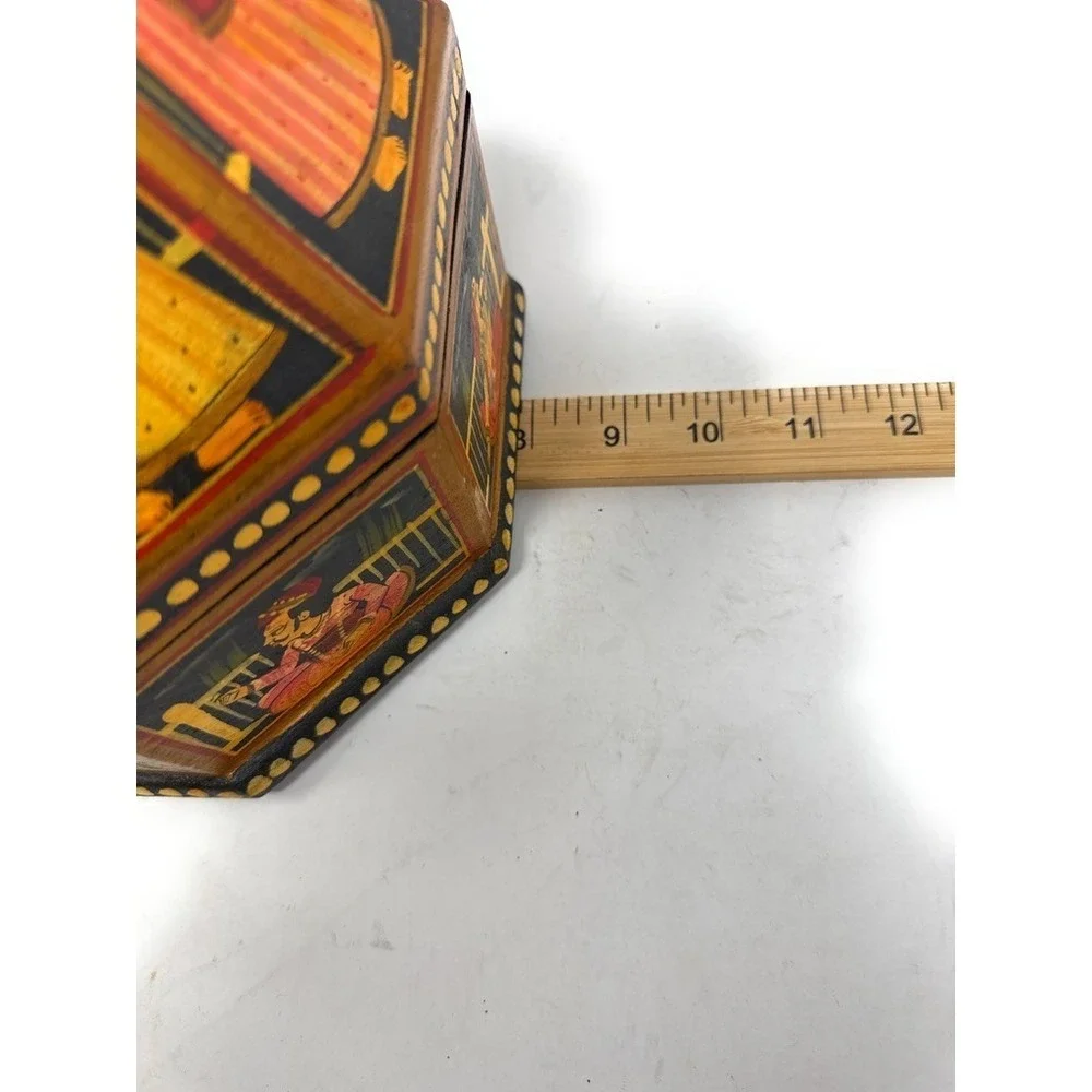 Antique Indian‎ Mughal Hand Painted Octagon Marriage Trinket Jewelry Box